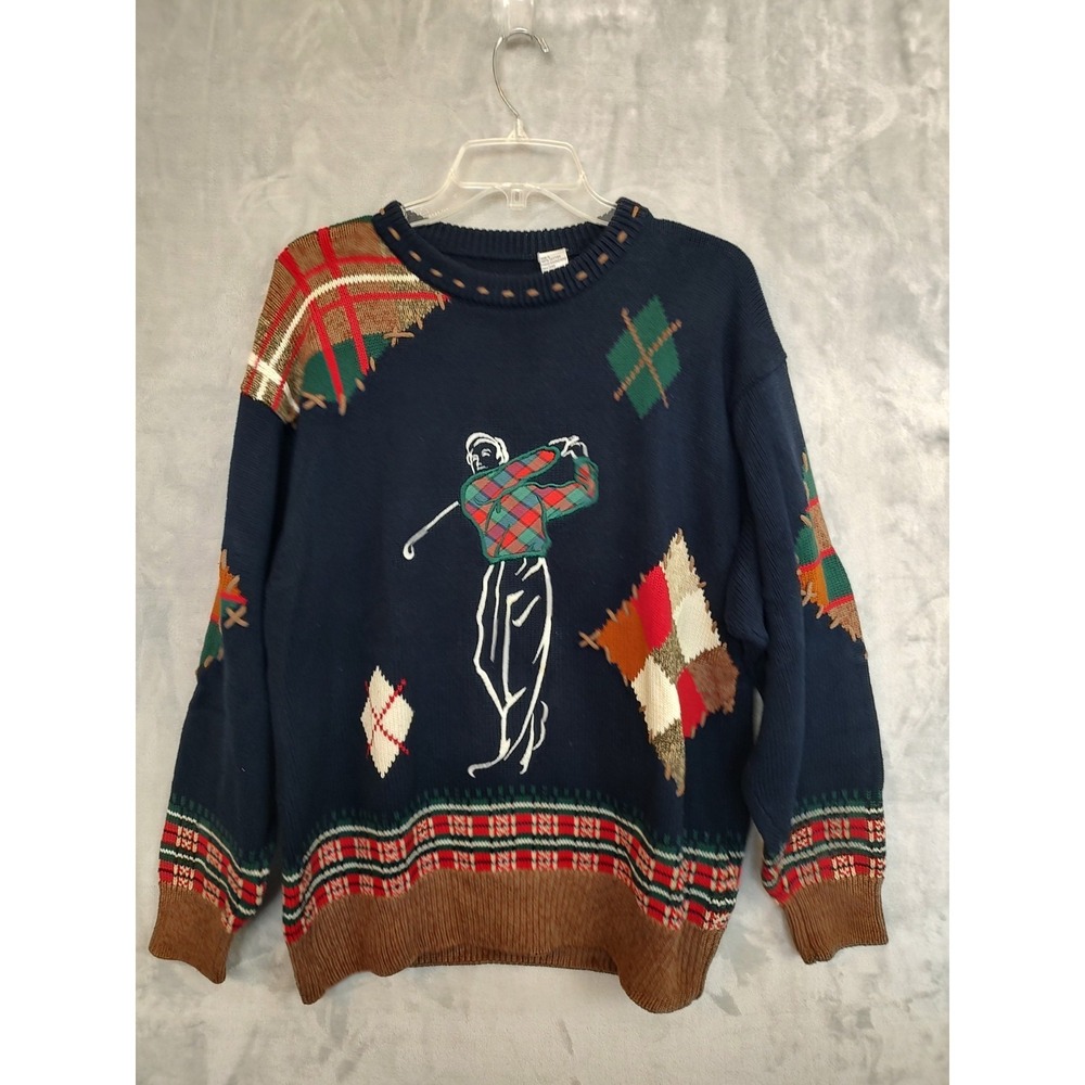 Vintage 90s Cotton Traders Golf Golfing Knit‎ Pullover Sweater Size Large